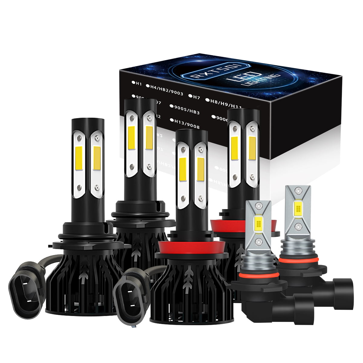 LASFIT 6-Piece H11/9005 LED Headlight Combo Kit - 6000K White For High/Low Beam & Fog Lights