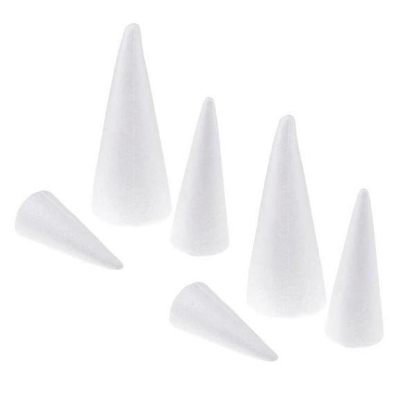 6x Cone Polystyrene Foam 3 Sizes for DIY Crafts Xmas Trees Decor