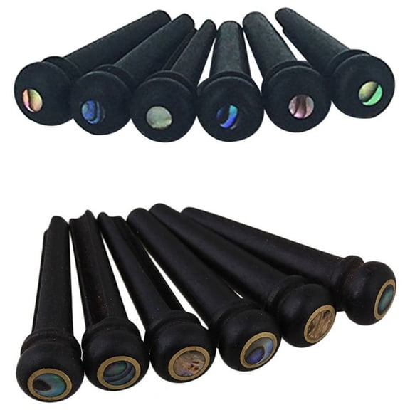 6x Ebony Guitar Bridge Pins,Ebony End Pin,Endpin,Abanlone Dot (Black) & 6Pcs Black Ebony Shell Guitar Bridge Bone Pins