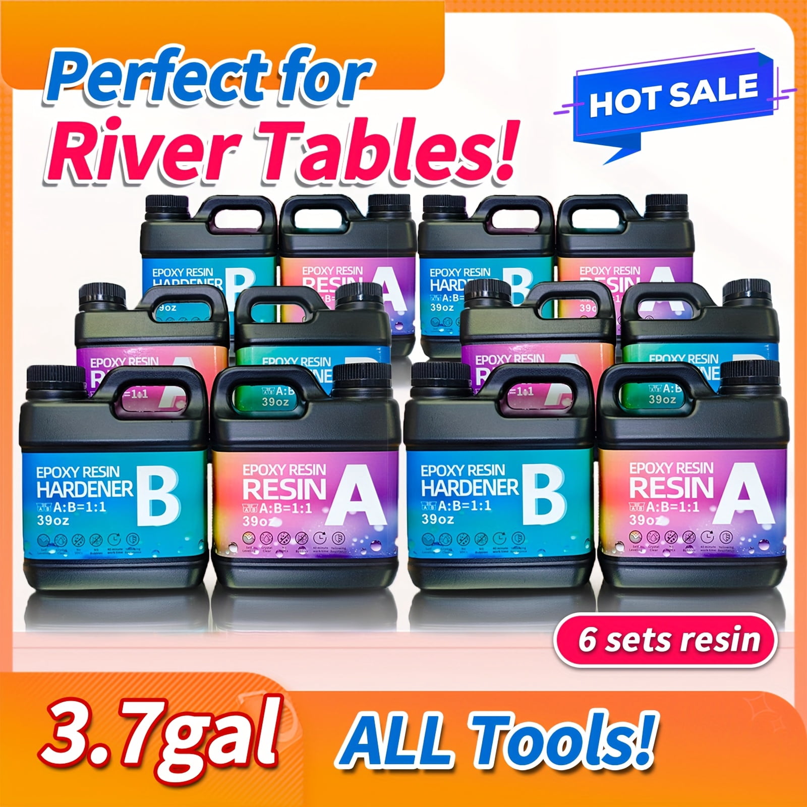 6x Epoxy Resin AB Glue Set - Thick Pouring Resin - 468oz Total (Non-Yellowing Formula)