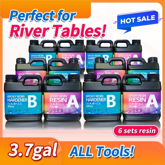 6x Epoxy Resin AB Glue Set - Thick Pouring Resin - 468oz Total (Non-Yellowing Formula)