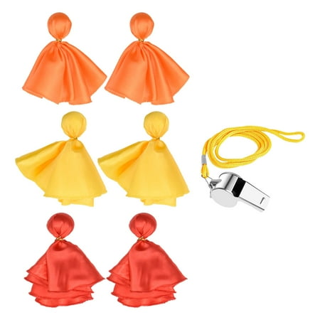 6x Football Penalty Flag Referee Flag Challenge Flags Portable Referee Props 3 Colors and Whistle