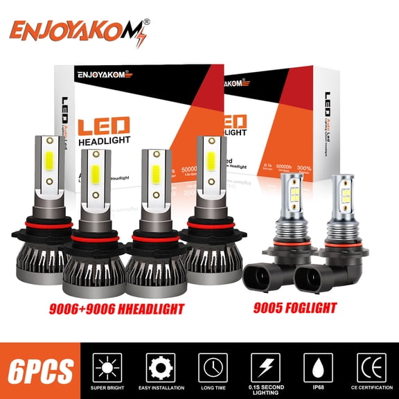 6x For Chevy Silverado 1500 2500 HD 2003-2005 2006 LED Headlights +Fog Lights Bulbs