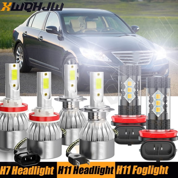 6x For Hyundai Genesis 2009-2012 H7 H11 LED Headlights High Low Beam H11 Fog Light Bulbs Kit