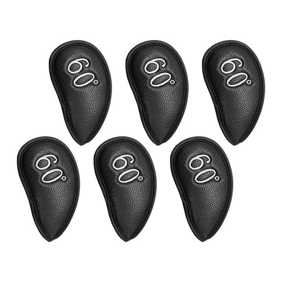 6x Golf Iron Head Covers Set 60 degree Premium PU Leather Water Resistant Easy to Clean Wedges Club Head Cover , Black