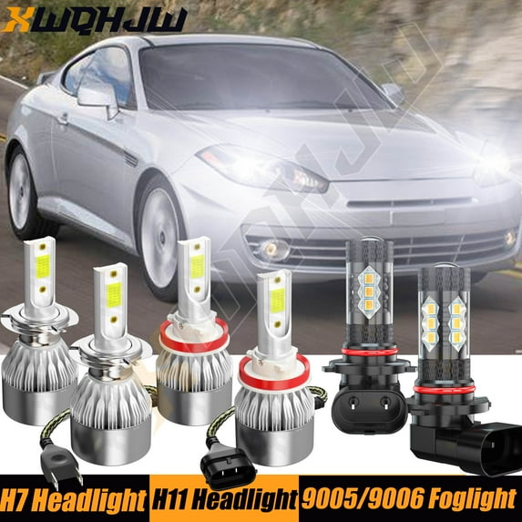 6x H7 H11 LED Headlights High Low Beam+9005/9006 Fog Light Bulbs For Hyundai Tiburon 2008