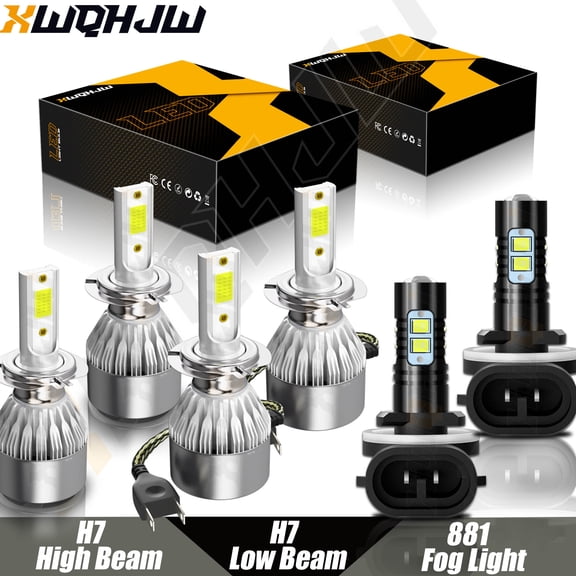 6x H7 H7 881 White LED Headlights High Low Beam + 886/898/862/881 Fog Light Bulbs Kits
