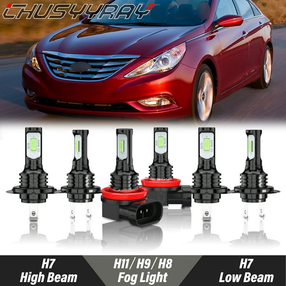 6x LED Front Headlight Bulbs + Fog Lamp CSP Lamp 8000K Ice Blue for Hyundai Sonata 2011 2012 2013 2014
