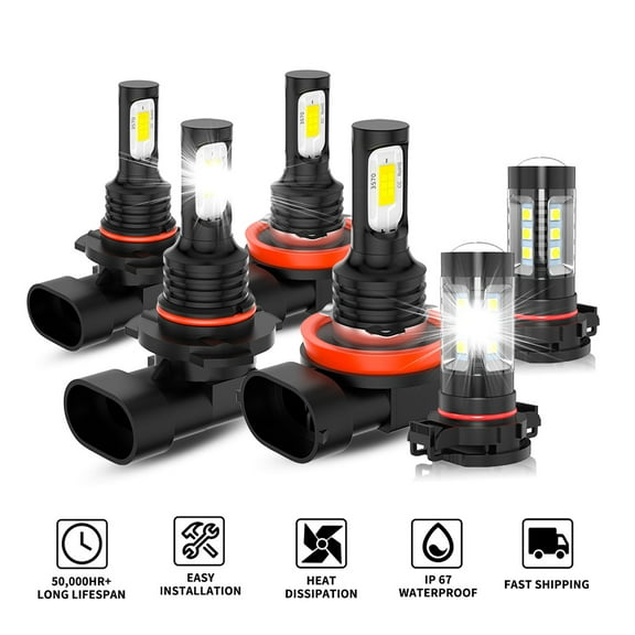 6x LED Headlight Bulbs For Chevy Silverado 1500 2007-2010 2012 2013 2014 2015, 9005/HB3 High Beam + H11 Low Beam + H16 Fog Light, 300% Super White Brightness, Plug-N-Play Halogen Replacement