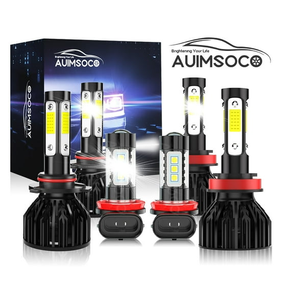 6x LED Headlight Bulbs For Nissan Murano 2009 2010 2011 2012 2013 2014, 9005/HB3 High Beam + H11 Low Beam + H11 Fog Light, 300% Super White Brightness, Plug-N-Play Halogen Replacement