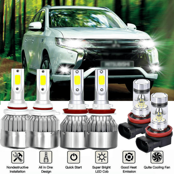 6x LED Headlight + Fog Light Hi/Lo Bulb for Mitsubishi Outlander Sport 2011-2019