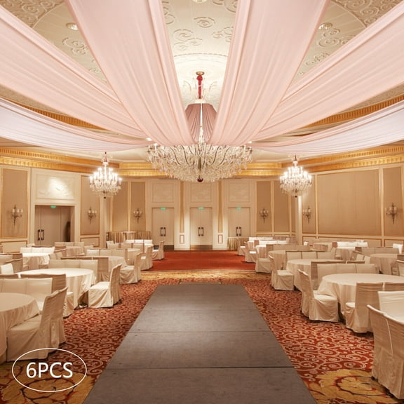 6x Light Pink Ceiling Drapes for Wedding Ceiling Drapes 5Ftx30Ft Wedding Arch D