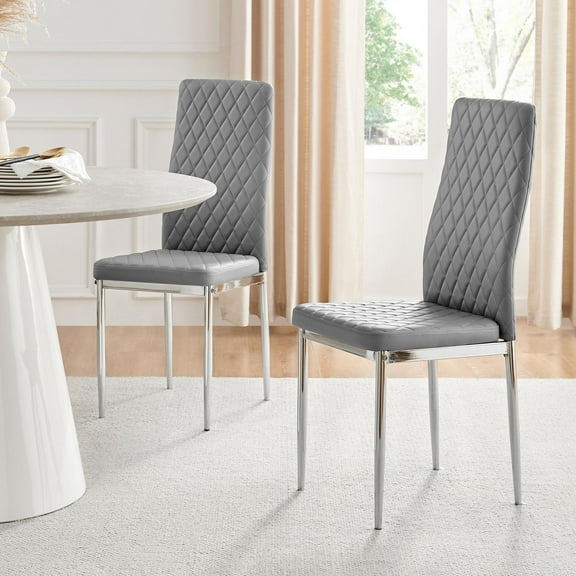 6x Milan Grey Chrome Hatched Faux Leather Dining Chairs