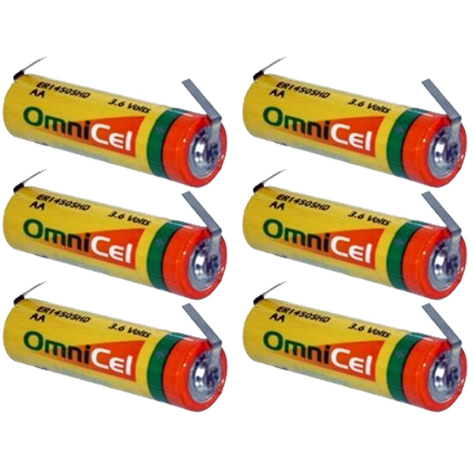 6x OmniCel ER14505HD 3.6V Sz AA Lithium Battery Tabs Sensors Detectors