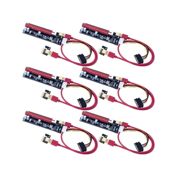 6x PCIe Riser Mining Card PCI-E 16x to 1x Powered Riser Adapter Card with USB 3.0 Extension Cable & MOLEX to SATA Power Cable - GPU Riser Adapter Cable