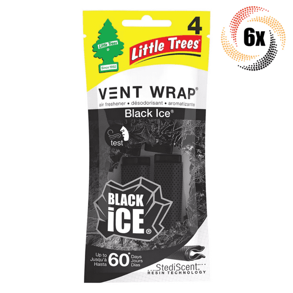 6x Packs Little Trees Vent Wrap Odor Eliminator Car Air Freshener | Black Ice