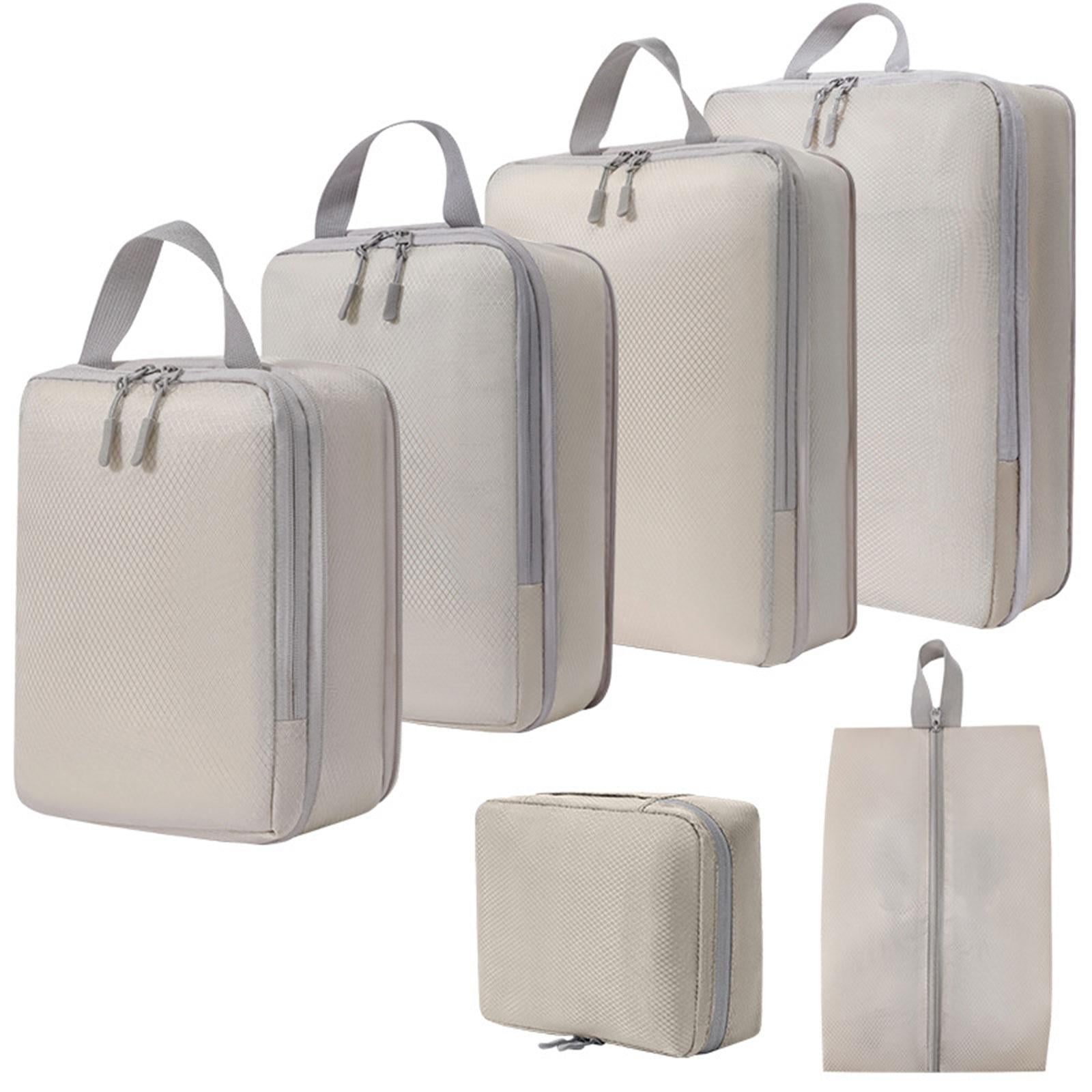 6x Portable Packing Cubes Travel Luggage Packing Organizer Polyester Luggage Bags Clothes Storage Bags for Hiking Outdoor Camping Holidays beige