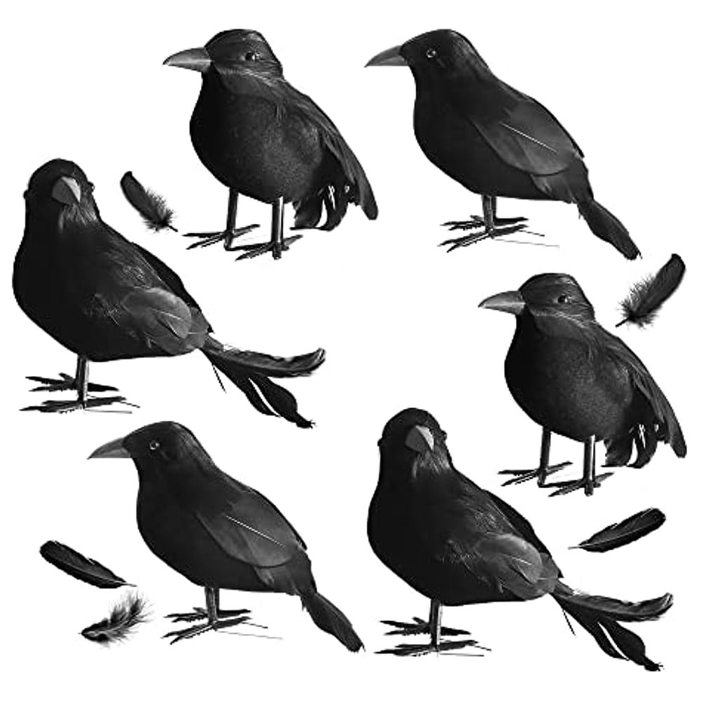 6X Realistic Lifelike Artificial Plastic Flying Crows Birds Decorative