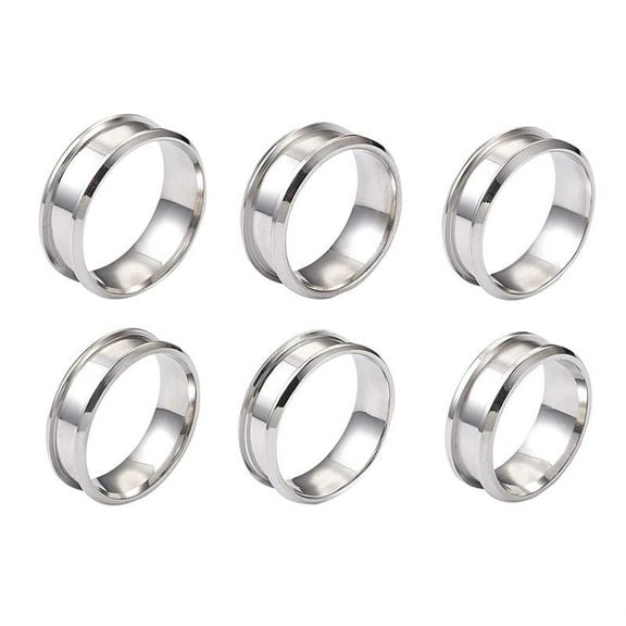 6x Ring Jewelry Making Wedding Rings Core Blank for Inlay Ring Stainless Steel Grooved Finger Ring 8mm Width Craft