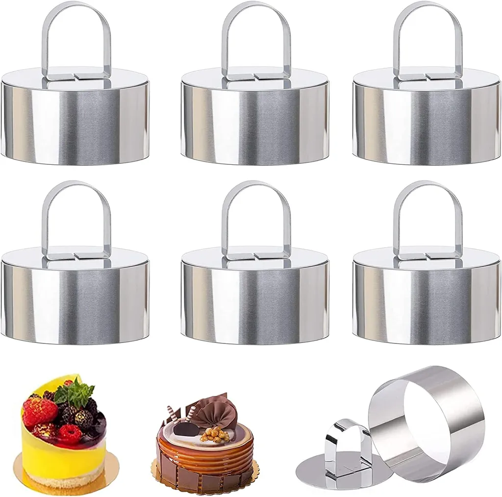 6x Stainless Steel Cake Rings Dessert Mold, Adjustable Mousse Circle