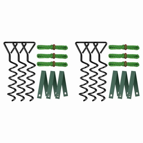 6x Tree Stake Kit, Heavy Duty Spiral Tree Stakes and Supports for Leaning Trees and Young Trees Straightening Black,6x Ground nails(40cm) 6x Bandage 6x ropes,Black