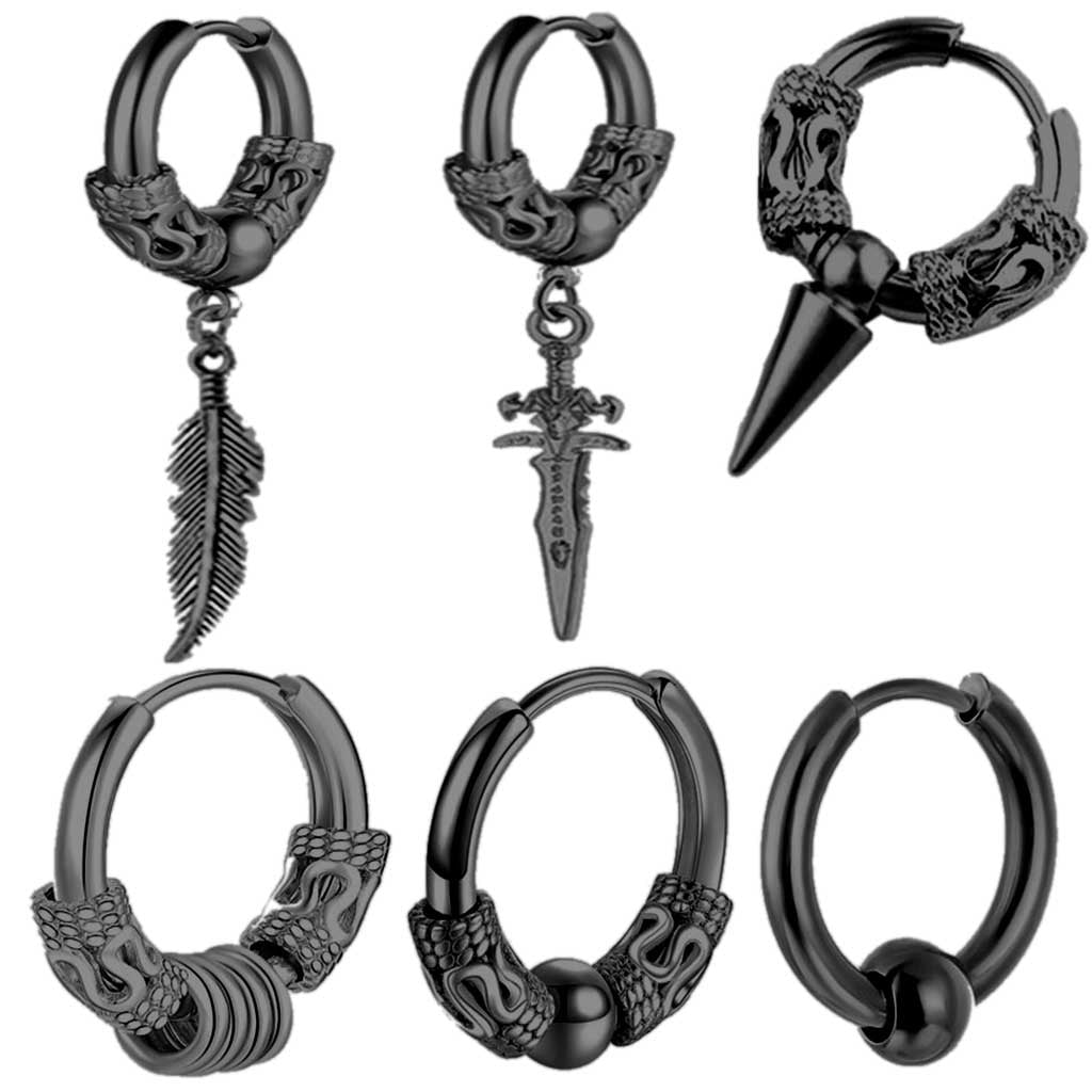 6x Vintage Huggie Hoop Earring for Men Hip Hop Punk Rock Earrings ...