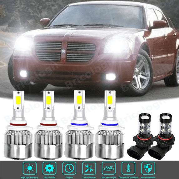 6x White 6000K LED Headlight Hi/Lo + Fog Light Bulbs For Dodge Magnum 2005-2008