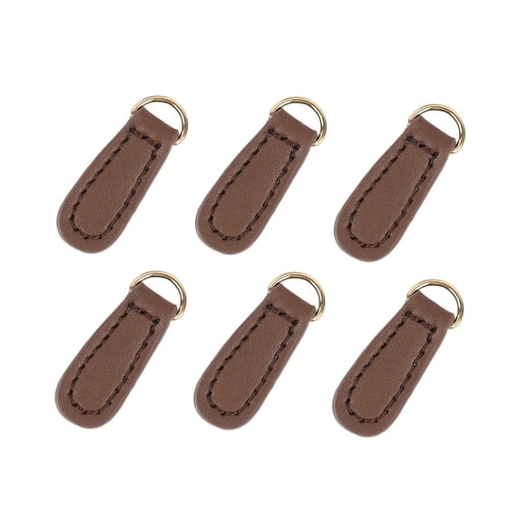 6x Zipper Pull Fixer Craft PU Leather Zipper Tags for Luggage Handbags Purses Boot Repair Replacement Supplies Coffee