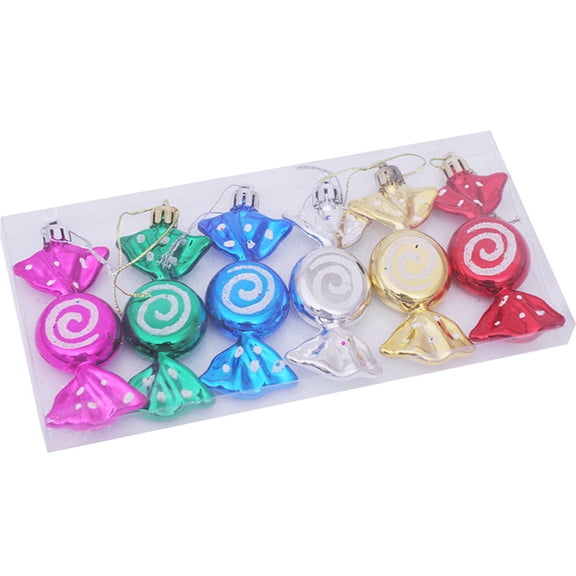 6x/box Electroplating Painted Candy Props Christmas Ornament Lollipop Tree Pendant Holiday Party Gift for Men Women
