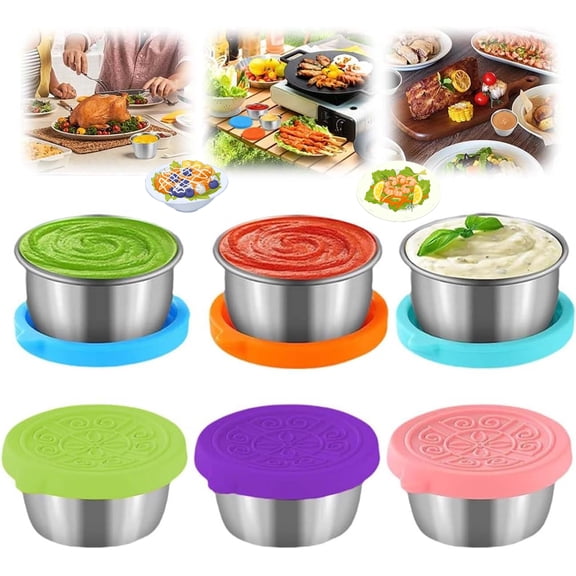 6x1.6/2.4 Oz Condiment Containers with Lids,Salad Dressing Container To Go,Small Reusable Stainless Steel Sauce Containers For Lunch Boxes Picnics Travel Meal Prep Kitchen Storage (1.6oz)