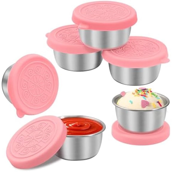 6x1.6 oz Salad Dressing Container to Go, Leakproof Reusable Stainless Steel Small Container with Lid,Sauce Containers for Lunch box,Picnics,Travel,Office and Meal Prep