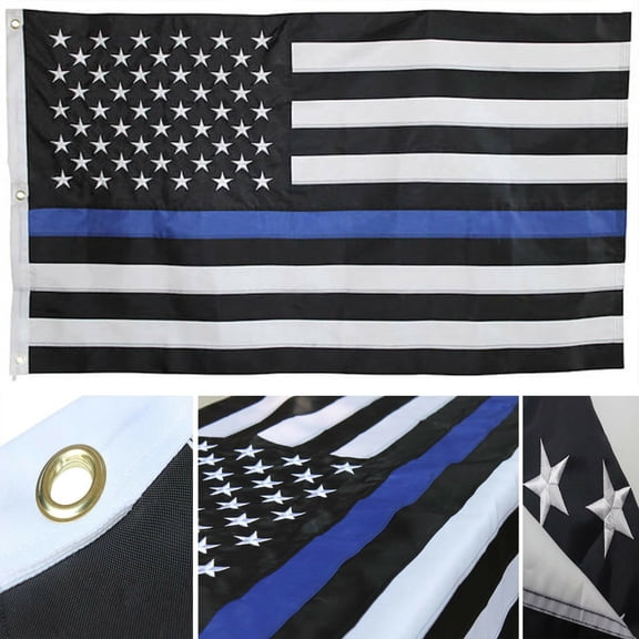 6x10 Embroidered USA Police Thin Blue Line Rough Tex 210D Nylon 6'x10' GROMMETS