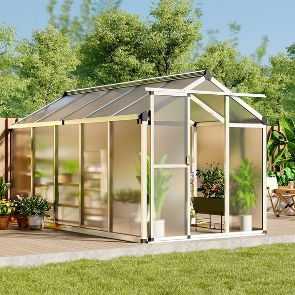 6x10 FT Greenhouse, Easy Assembly Aluminum Polycarbonate Greenhouses for Outdoors with Roof Vent and Ground Nails, Heavy Duty Aluminum Walk-in Greenhouse for Backyard, Sliding Lockable Door, Silver