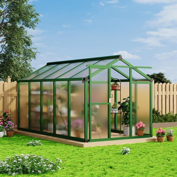 6x10 FT Greenhouse for Outdoors, Aluminum, with Roof Vent and Quick Setup Structure, with PC Panels, for Winter Garden,Backyard,Patio,Lawn,Green