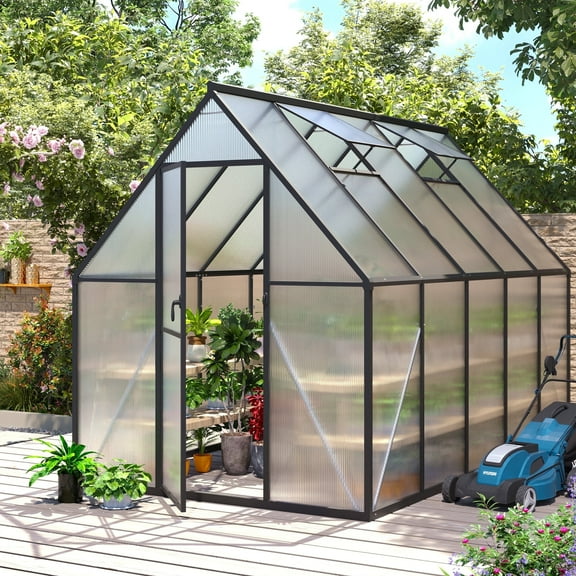 6x10ft Greenhouse for Outdoors, Aluminum Frame Greenhouse with Roof Vent, Enhanced Large Walk-in Green House for Garden Backyard