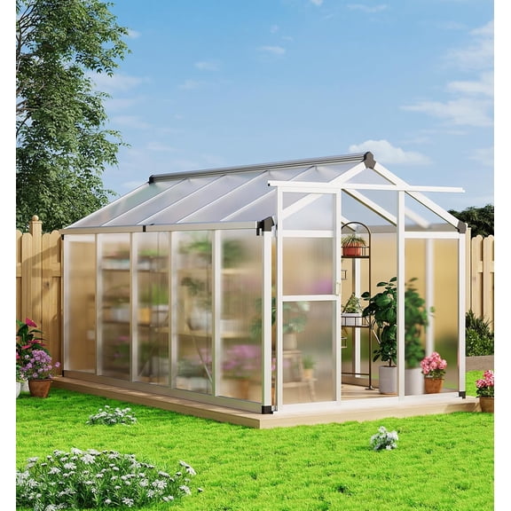 6x10 FT Heavy Duty Polycarbonate Greenhouse Large Walk-In Aluminum Frame with Roof Vent UV Protection and Quick Assembly - Outdoor Winter Garden Shed