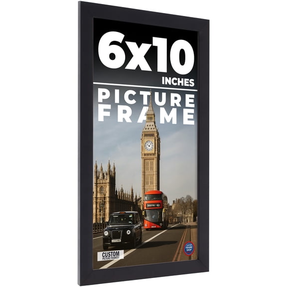 6x10 Frame Black Real Wood Picture Frame Width 0.75 inches | Interior Frame Depth 0.5 inches | Noir