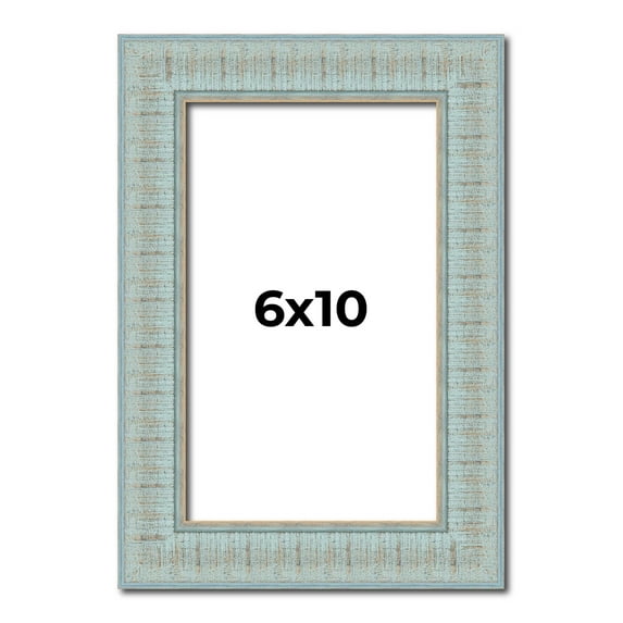6x10 Frame Blue Teal Distressed Solid Wood Picture Frame | 1.625 Inch Moulding Width | Sonoma Blue