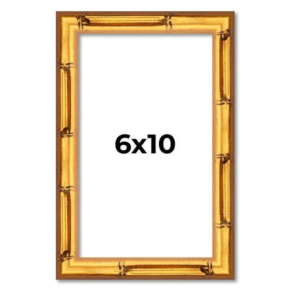 6x10 Frame Gold Bamboo Solid Wood Picture Frame | 1 Inch Moulding Width | Interior Frame Depth 0.75