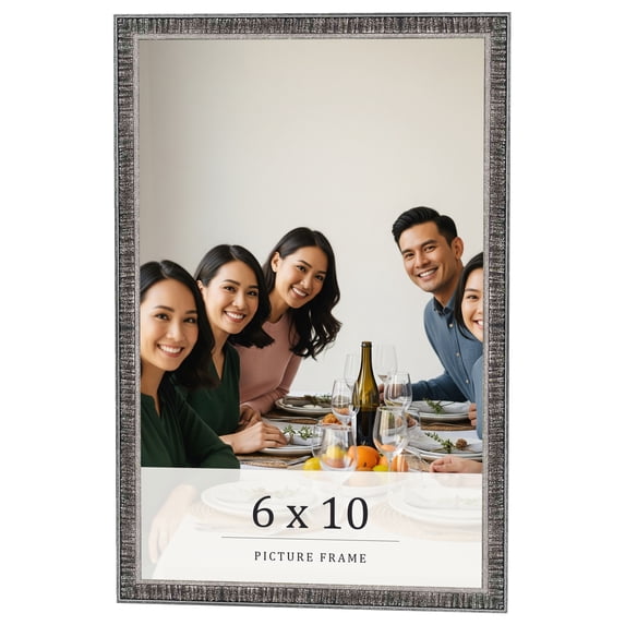 6x10 Frame Silver Grey Distressed Solid Wood Picture Frame | 0.75 Inch Moulding Width | Interior