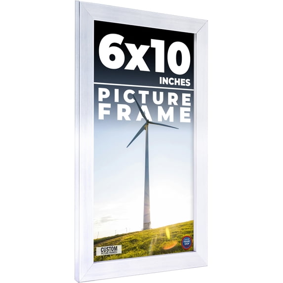 6x10 Frame Silver Stainless Steel Solid Wood Picture Frame | 0.75 Inch Moulding Width | Includes UV