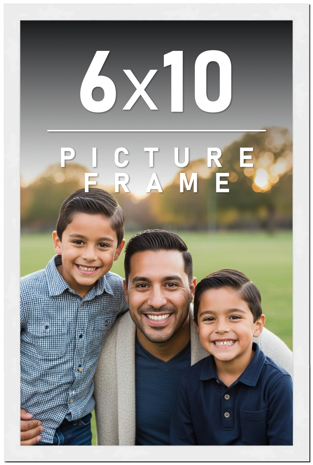 6x10 Frame White Solid Wood Picture Frame Includes UV Acrylic Shatter ...