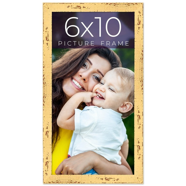 6x10 Frame Yellow Real Wood Picture Frame Width 1.25 inches, Interior Frame  Depth 0.5 inches