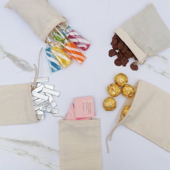 Custombagsupplies - Unisex 6x10 Inches Reusable Eco-Friendly Cotton Single Drawstring Bags Natural Color