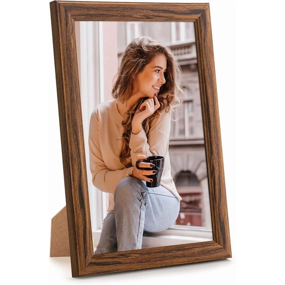6x10 Wood Frame Brown, Natural Wooden 10x6in Picture Frames, Modern Golden 6 x 10inch Gallery Photo Pic Frame with HD Plexiglass, Horizontal Vertical Wall Mounting Tabletop Display 1Pcs