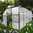 thumbnail image 1 of 6x10FT Polycarbonate Greenhouse with Adjustable Roof and Drainage System, Anchor Aluminum Heavy Duty Walk-in Greenhouse with Sliding Door and Galvanized Base, Portable Green House in all Season, Black, 1 of 9