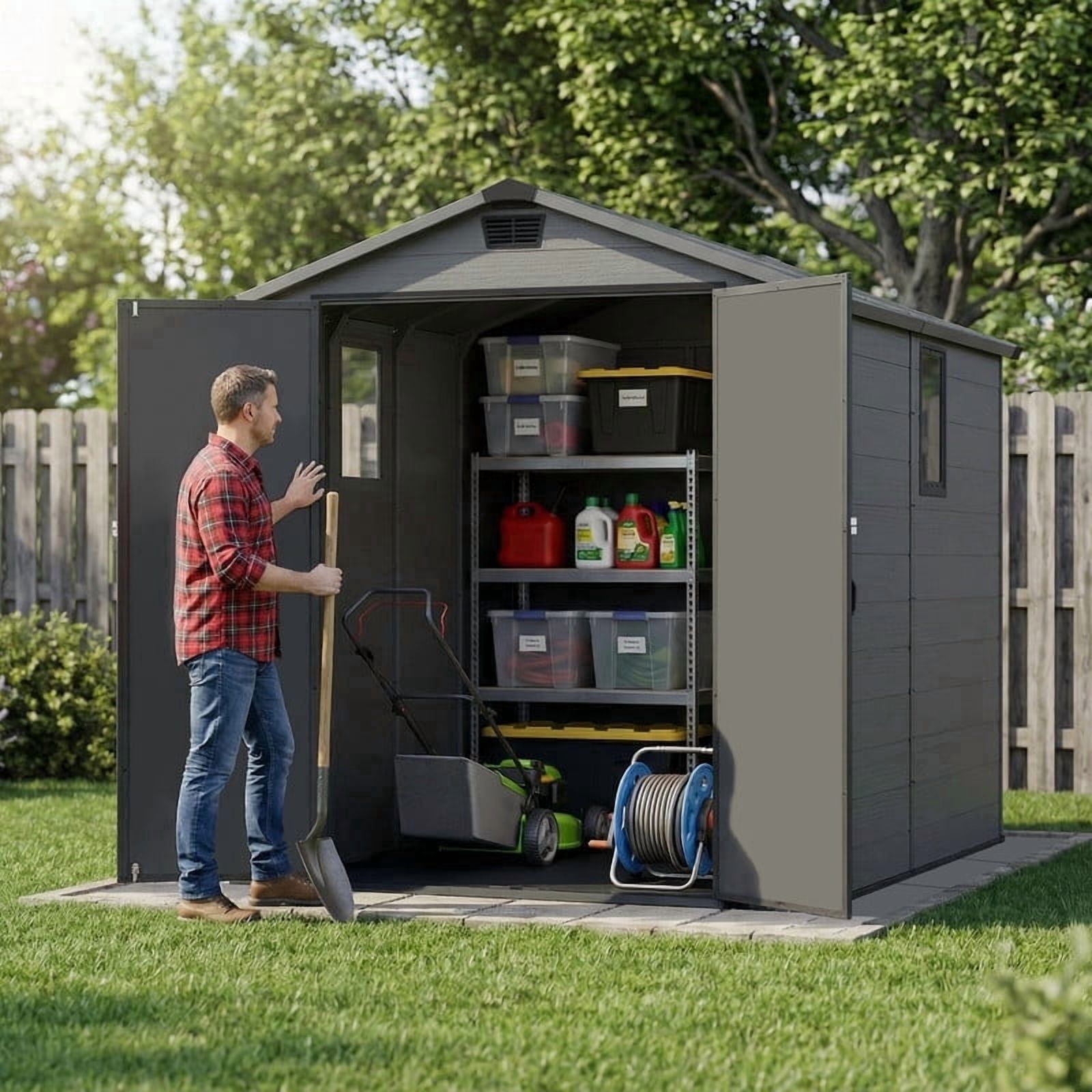 Homall6x10ft Outdoor Plastic Storage Shed with Window,Weather-Resistant, Easy Assembly, Wood-Effect Garden Tool House,Dark Gray
