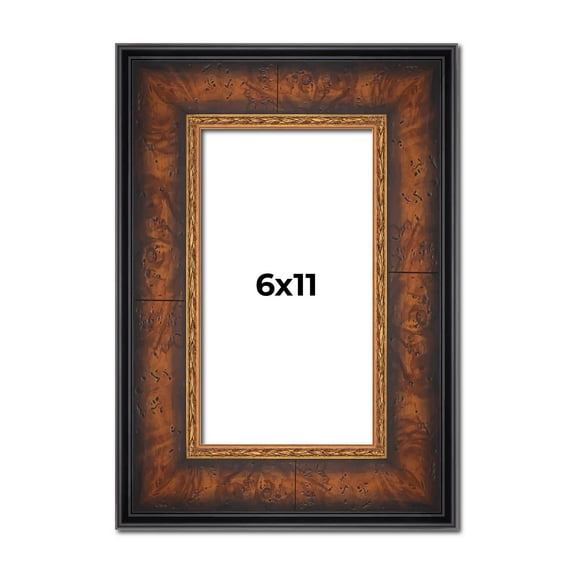 6x11 Frame Brown Walnut Gold Ornate Trim Solid Wood Plein Air Picture Frame | 3 Inch Moulding Width