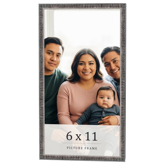 6x11 Frame Silver Grey Distressed Solid Wood Picture Frame | 0.75 Inch Moulding Width | Interior