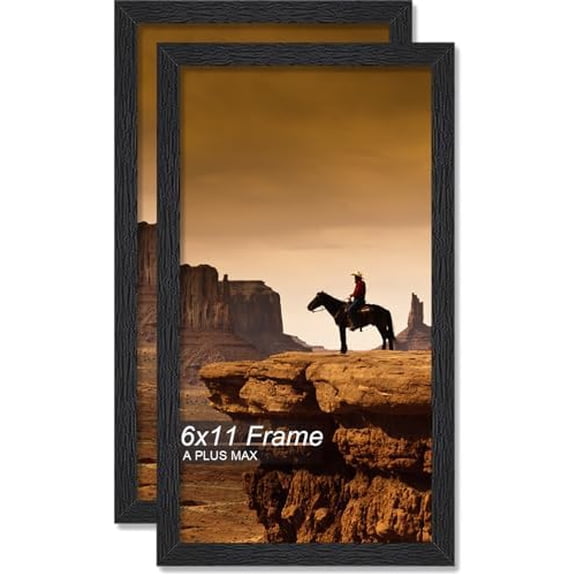 6x11 Picture Frame Set of 2, Black Engineered Wood Frame for 6 x 11 Inch Picture Poster Photo, Light Weight 6 by 11 Frame with Wood-grain for Wall - 2 Pack/Black/6"x11"
